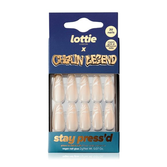 Lottie London x Chaun Legend Stay Press'd, Press On Nail Set, French Twist, 30 C - Picture 1 of 5